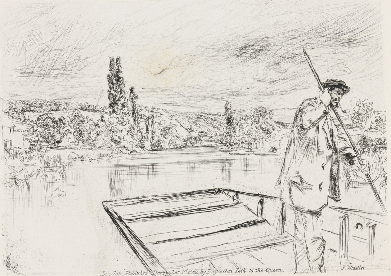 The Punt, 1861 (lept, suchá jehla, černý uhlíkový inkoust, chine collé na tkaném papíře) od James Abbott McNeill Whistler