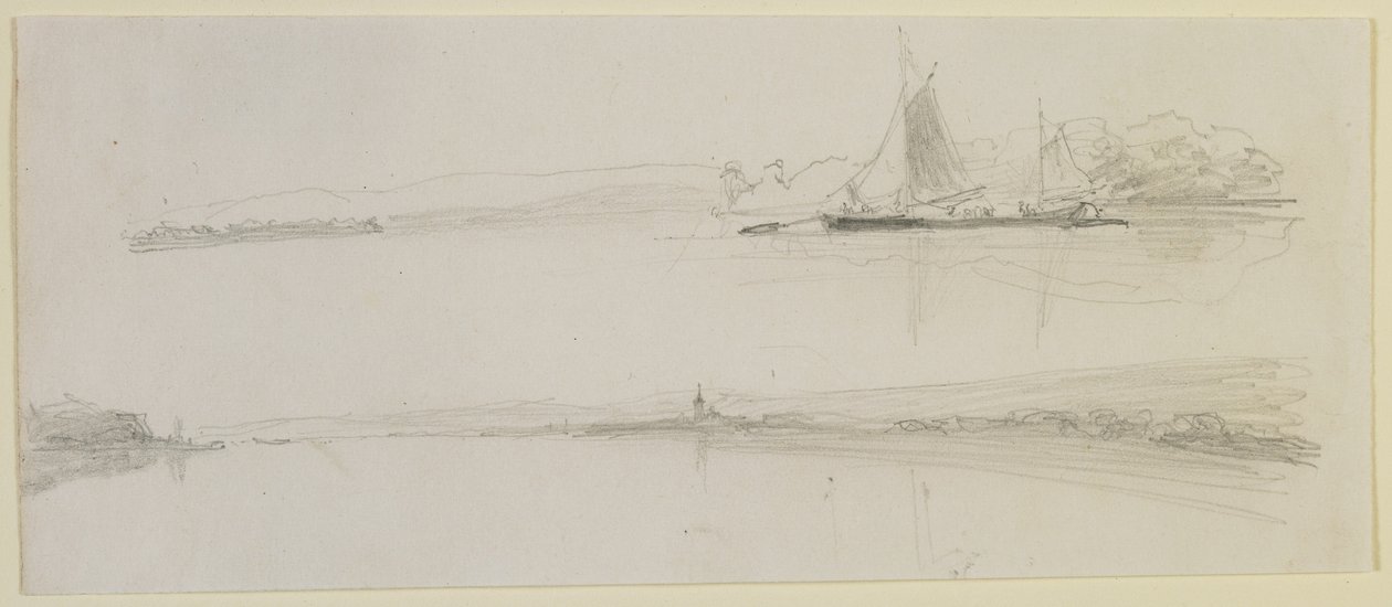 Dvě scény u řeky, 1858 (tužka na špinavě bílý tkaný papír) od James Abbott McNeill Whistler
