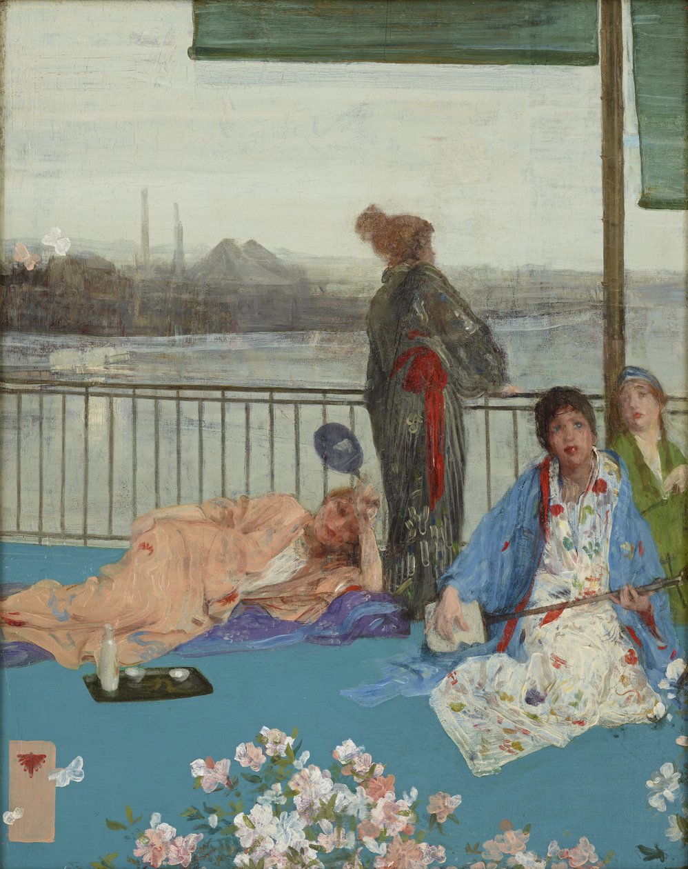 Variace v barvě masa a zelené, The Balcony, cca 1870-79 (olej na dřevěné desce) od James Abbott McNeill Whistler