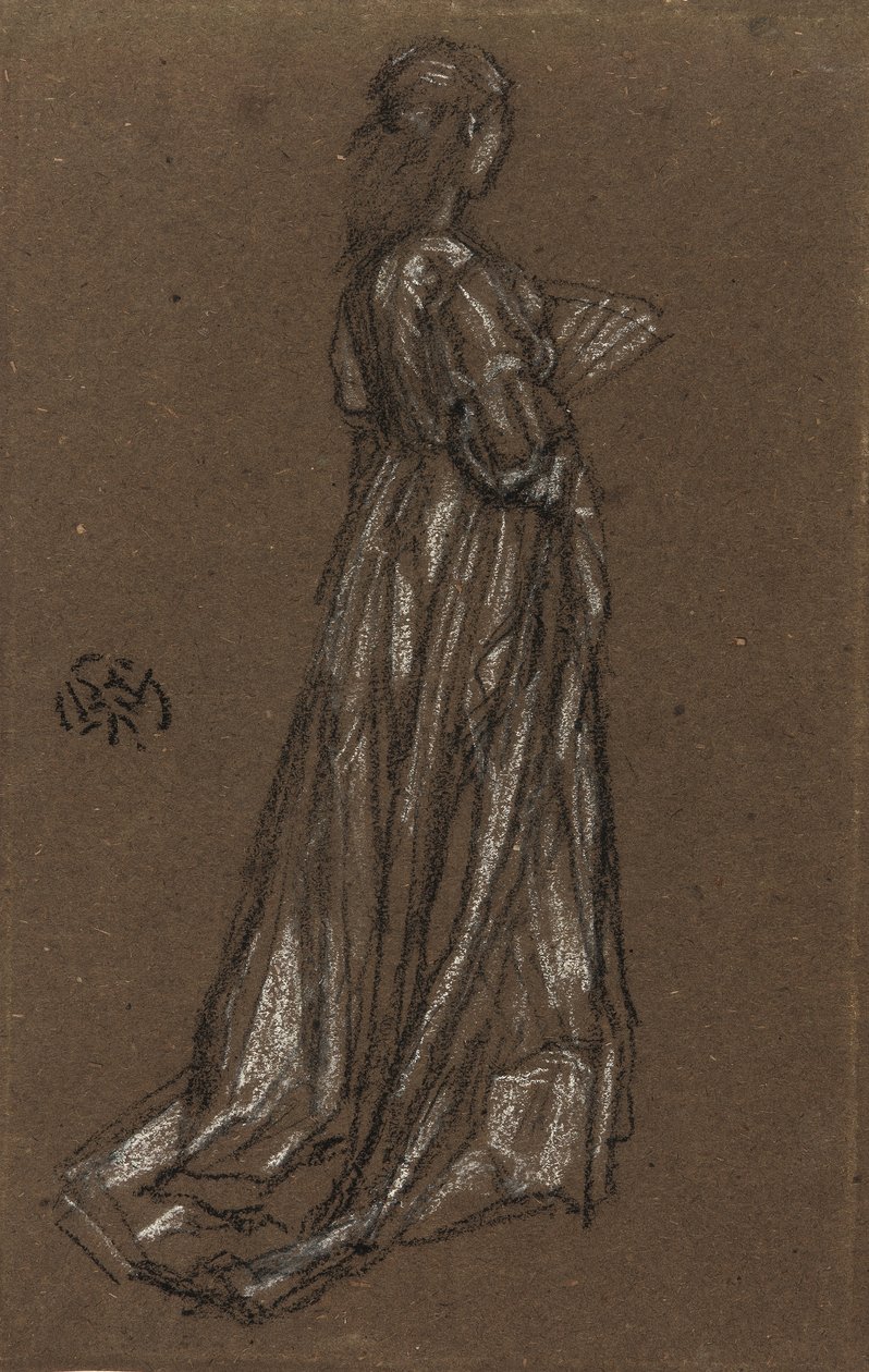 Young Girl Standing, cca 1873-75 (černá a bílá křída na hnědém papíře) od James Abbott McNeill Whistler