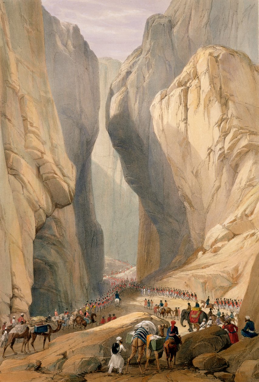 Vjezd do Bolanského průsmyku z Daduru, z knihy "Sketches in Afghanistan", rytiny Charles Haghe (1810-88) a Louis Haghe (1806-85), vydal Henry Graves, 1842 od James Atkinson