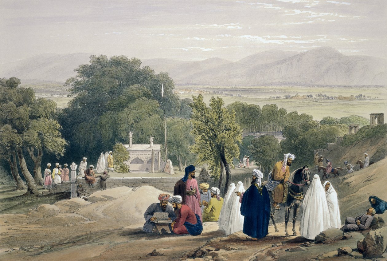 Hrobka císaře Babera, z knihy "Sketches in Afghaunistan", rytina Charlese Hagheho (1810-88) a Louise Hagheho (1806-85), vydaná Henrym Gravesem, 1842. od James Atkinson