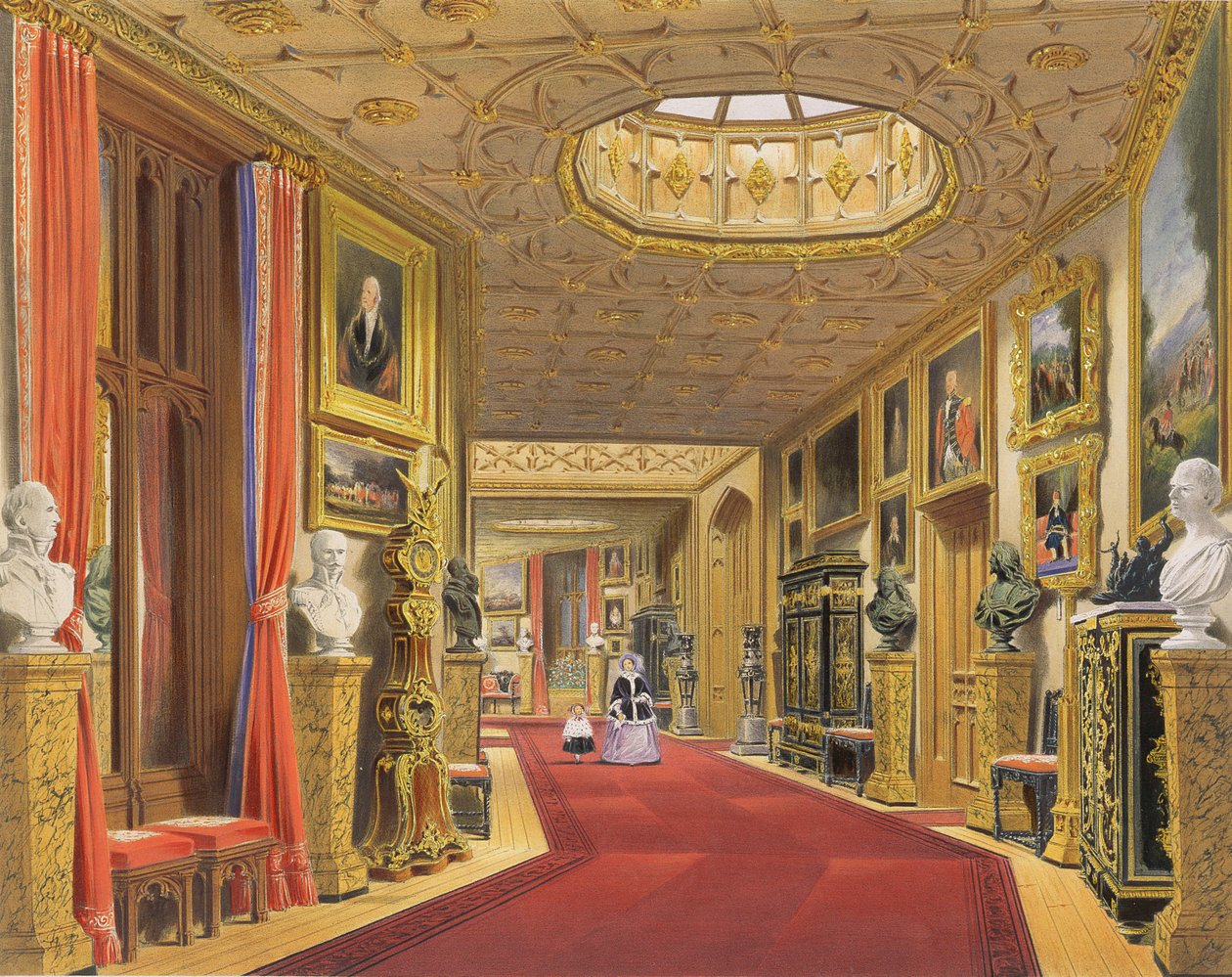 Úhel východního koridoru, hrad Windsor, z „Windsor a jeho okolní scenérie“, 1838 (chromolitho) od James Baker Pyne