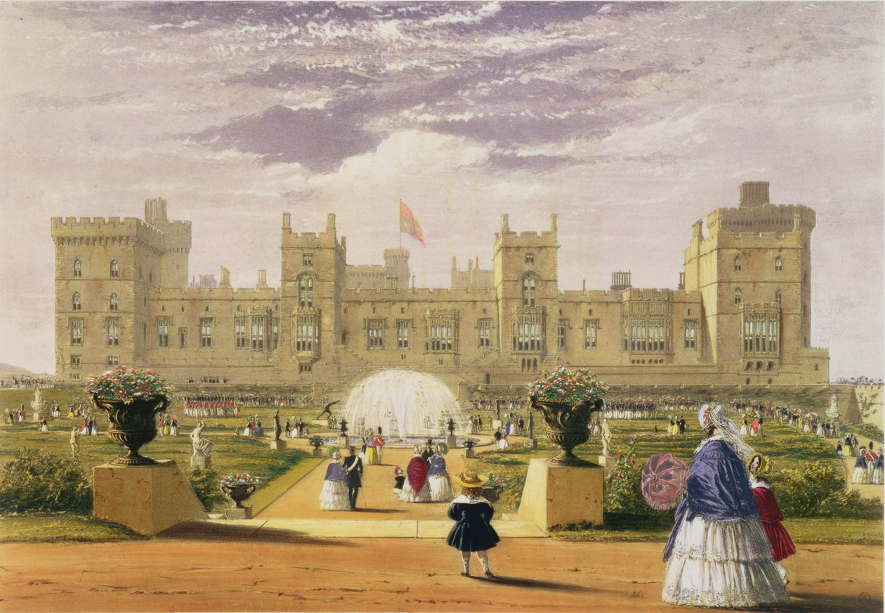 Východní pohled na zámek a zahradu, hrad Windsor, 1838 od James Baker Pyne