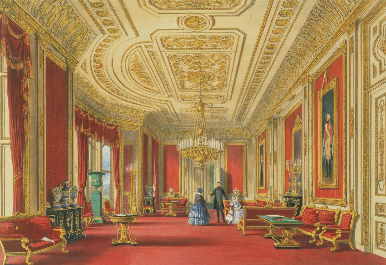 The Crimson Drawing Room, Windsor Castle, 1838 (chromolitho) od James Baker Pyne