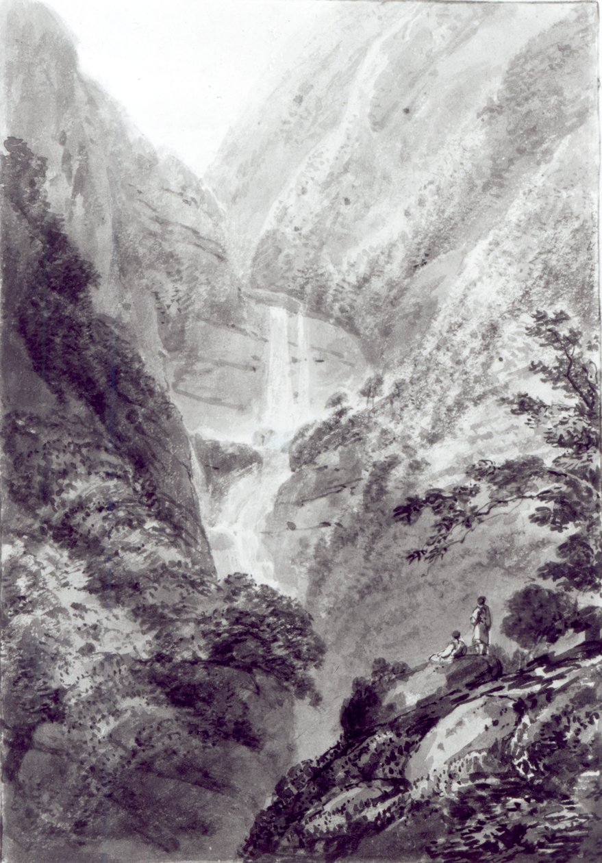 The Cascade of Minzapeezo, akvarel od Samuela Daviese po rytině, kolem roku 1800 od James Basire