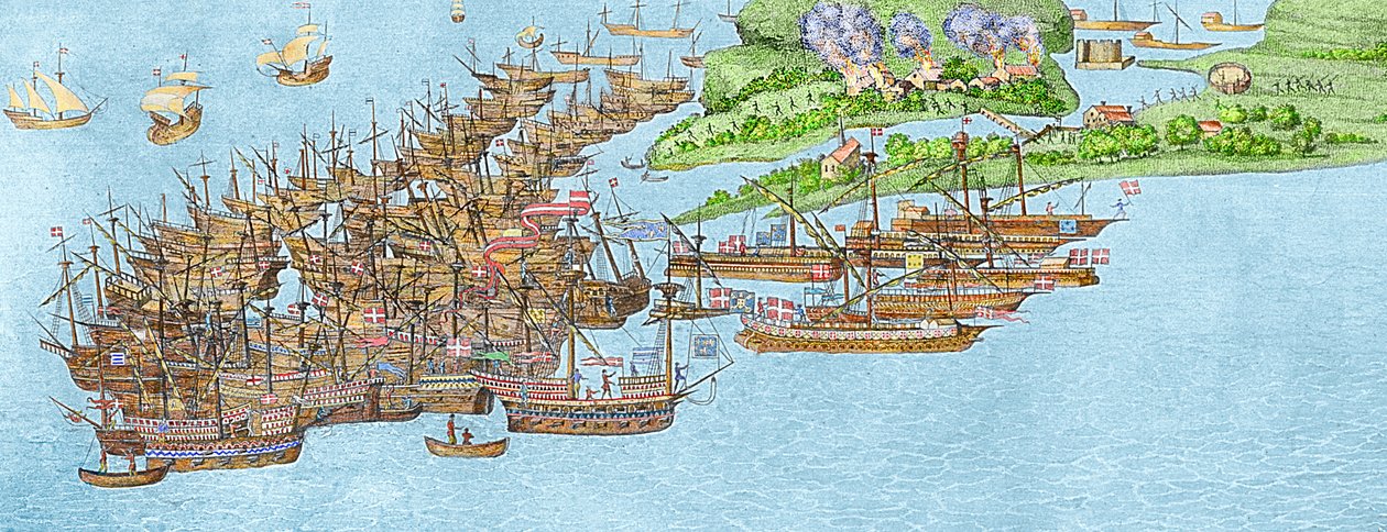 Francouzská flotila se uklidnila a útok na Isle of Wight, 1545 (detail), od James Basire