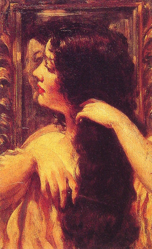 Bruneta česání vlasů od James Carroll Beckwith