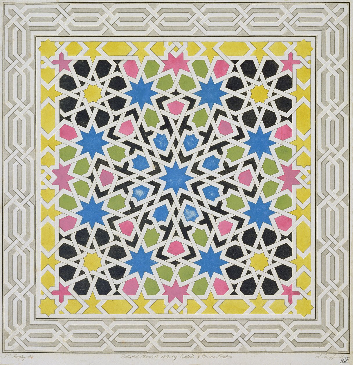 Mozaikový design z Alhambry, z „Arabských starožitností Španělska“, publikovaný v roce 1815 od James Cavanagh Murphy