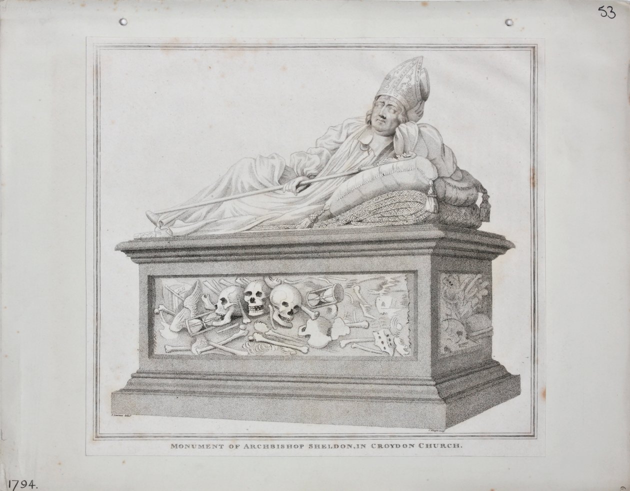 Pomník arcibiskupa Sheldona v kostele v Croydonu, 1794 od James Edwin Cooper