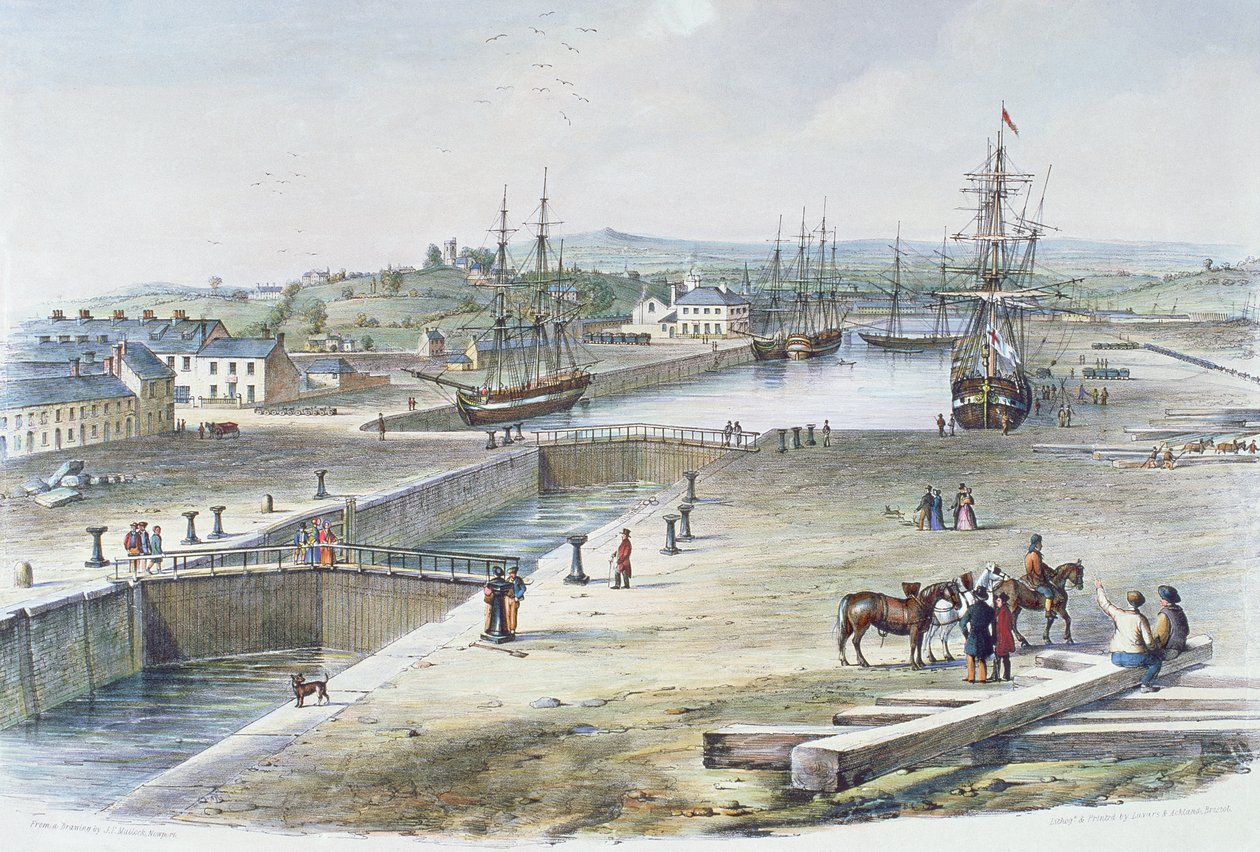 Pohled na Dock, Newport, Monmouthshire, 1842 od James Flewitt Mullock