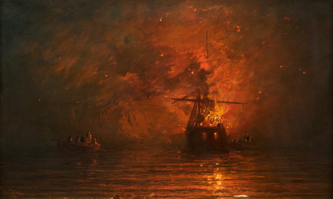 Loď v plamenech, 1873 od Francis Danby