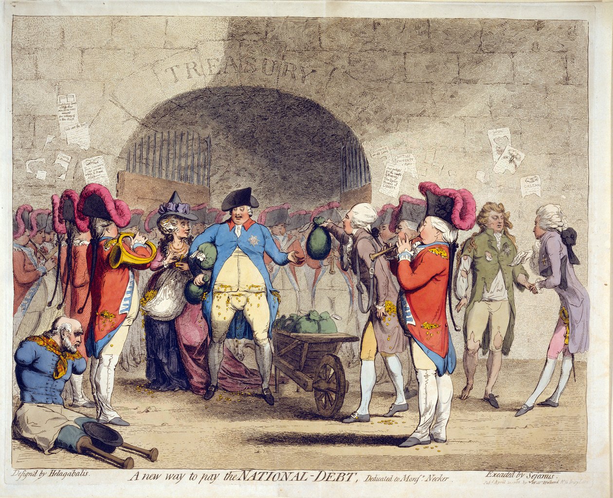 Nový způsob, jak zaplatit státní dluh, hospoda. 21. dubna 1786 (ručně kolorovaná rytina) od James Gillray