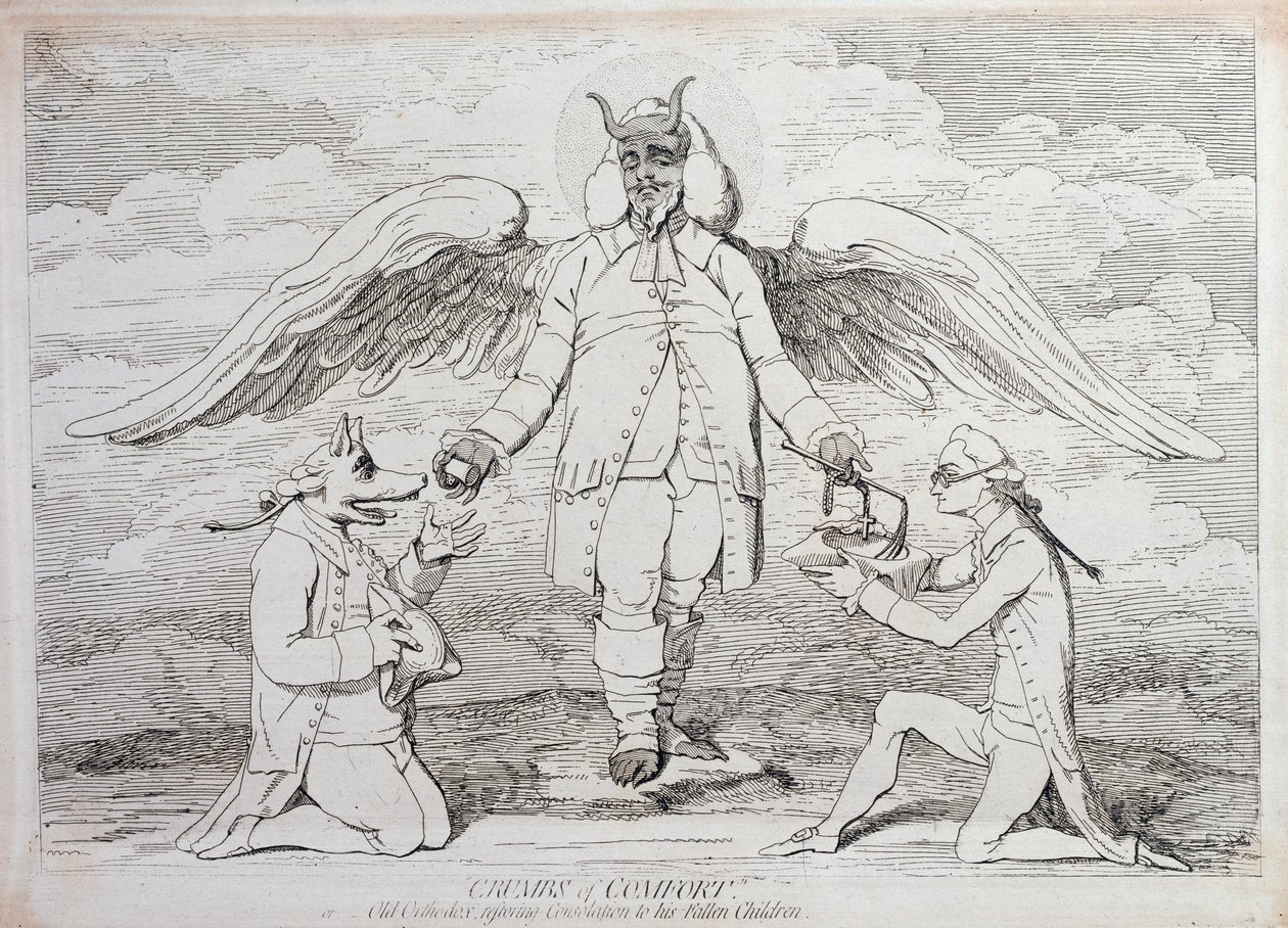 Crumbs of Comfort, aneb starý ortodoxní obnovující útěchu svým padlým dětem, vydal G. Humphrey v roce 1782 od James Gillray