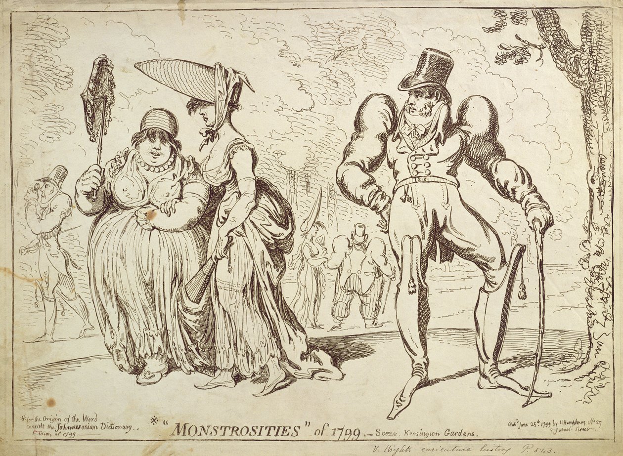 Monstrosities of 1799, nebo Scene in Kensington Gardens, vydané Hannah Humphrey v roce 1799 od James Gillray