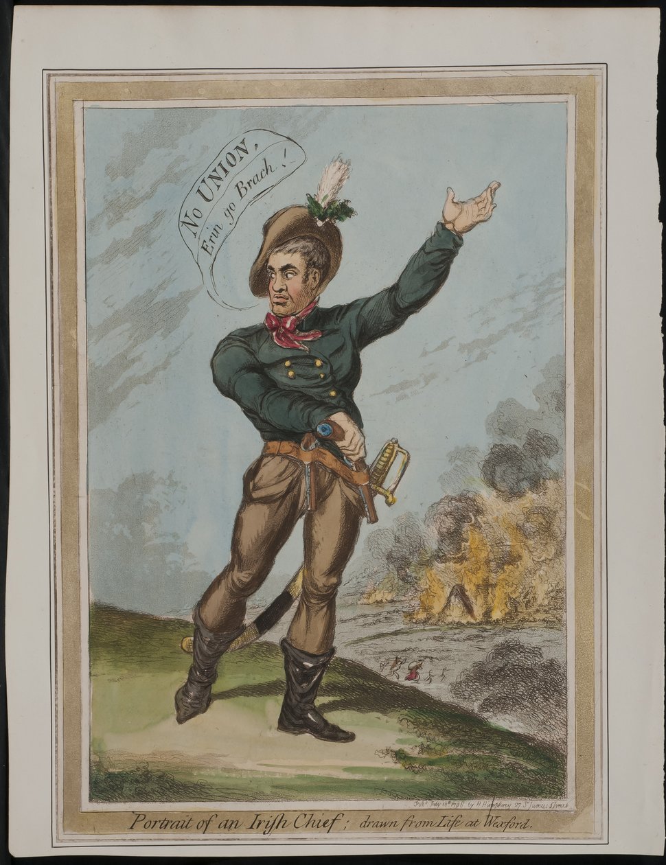 Portrét irského náčelníka: čerpáno z Life at Wexford, 1798 od James Gillray