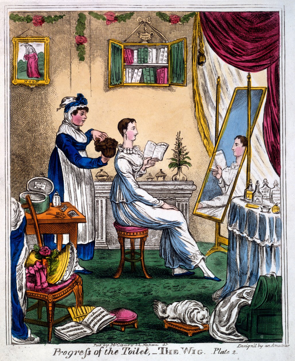 Progress of the Toilet - The Paruka, počátek 19. století (ručně kolorovaná rytina) od James Gillray