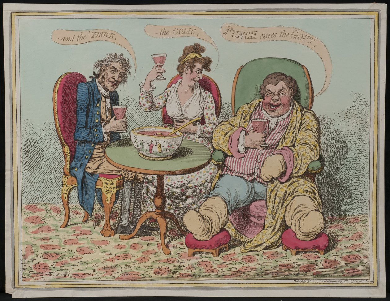 Punch léčí dnu, koliku a tisick, 1799 od James Gillray