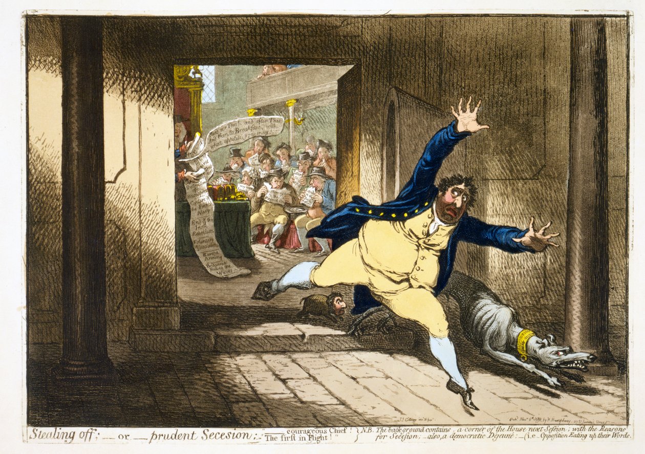 Krádež; - nebo - opatrný Secese, hospoda. 1798 (ručně kolorovaná rytina) od James Gillray