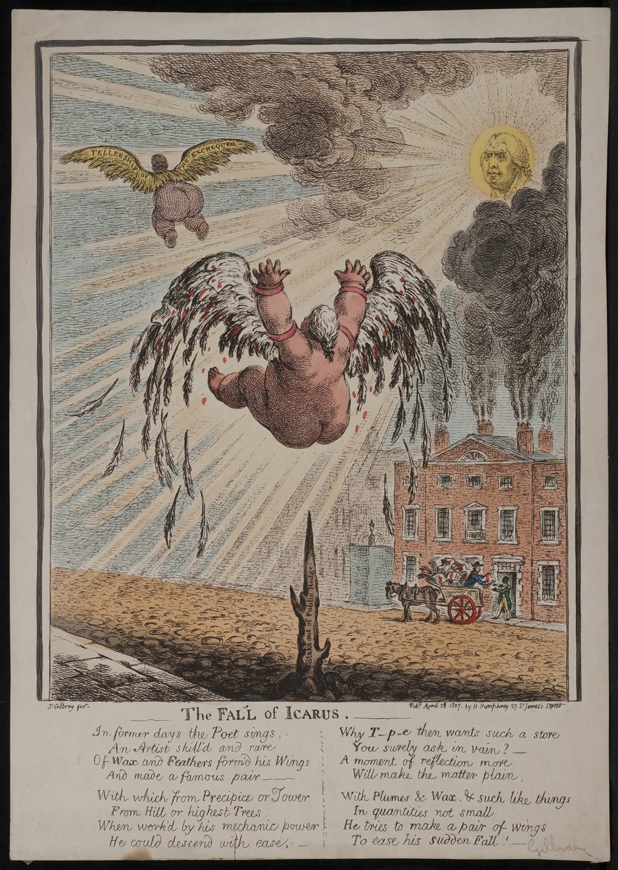 Ikarův pád, 1807 od James Gillray