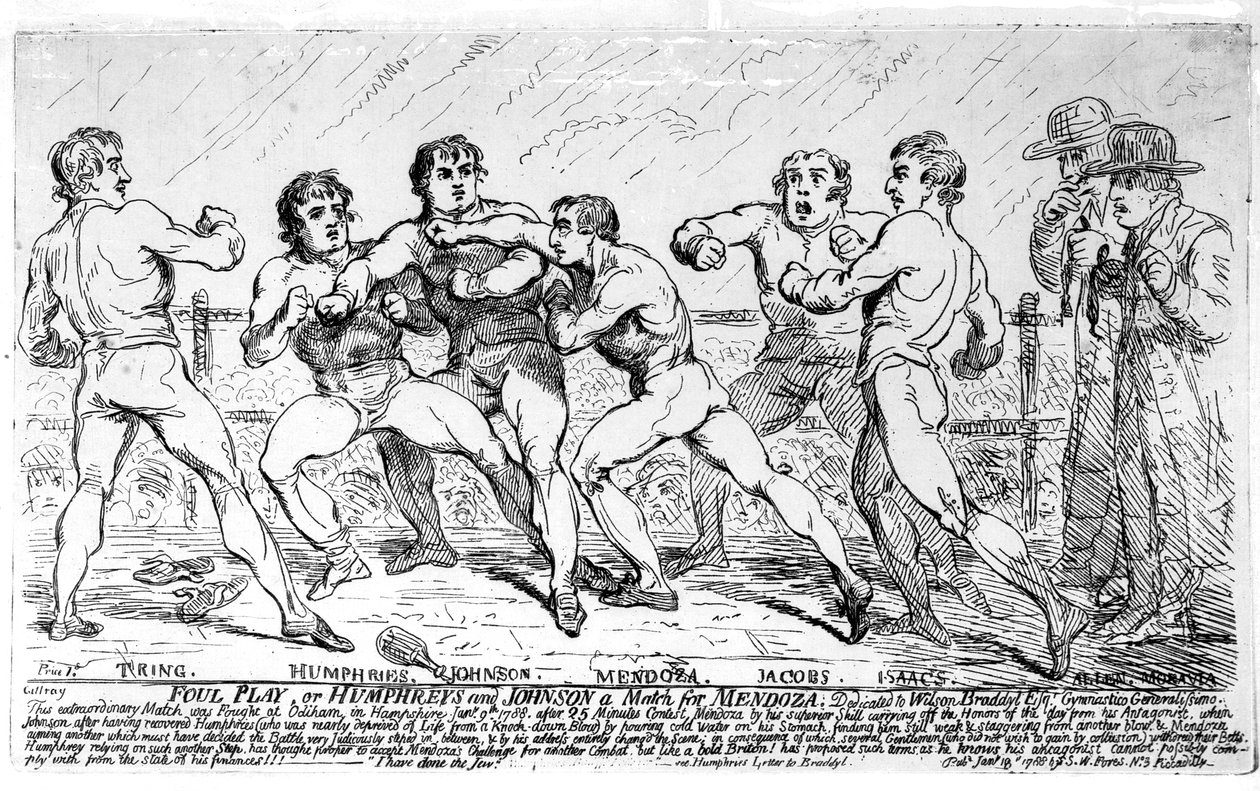 Slavná bitva mezi Richardem Humphreysem a Danielem Mendozou, 9. ledna 1788 od James Gillray