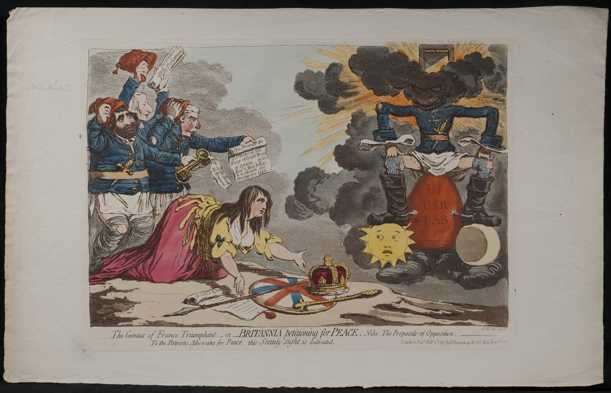 Triumfální génius Francie – aneb – Britannia žádající o mír, Vide. Návrhy opozice, 1795 od James Gillray