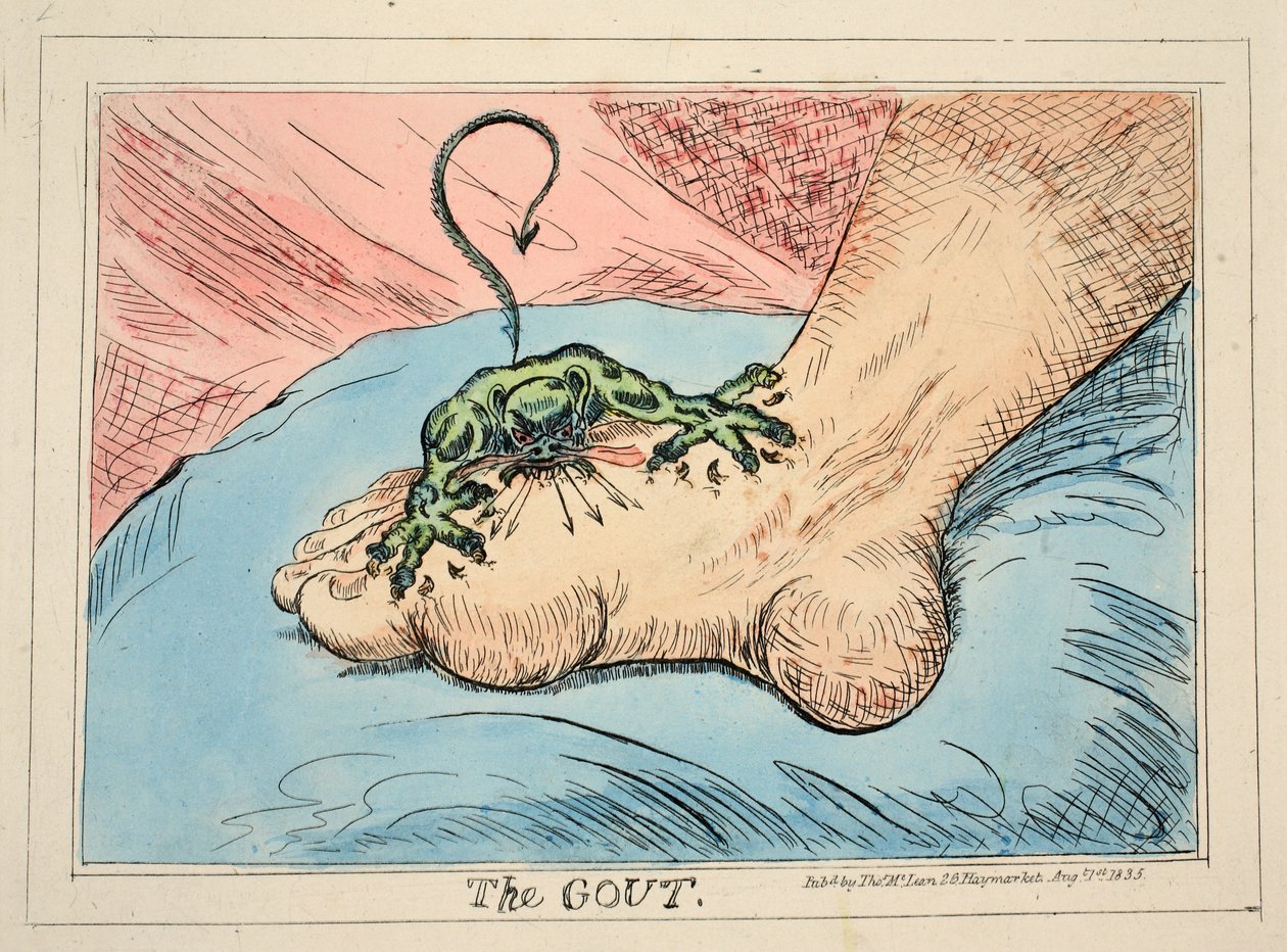 The Gout, hospoda. 1835 (ručně kolorovaná rytina) od James Gillray