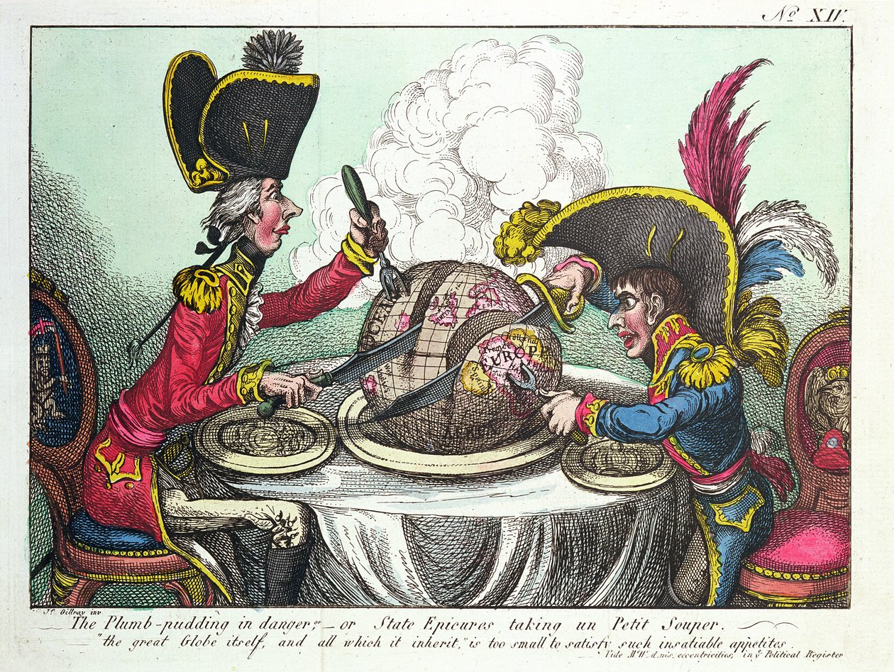 Plum Pudding in Danger, 1805 (barevná rytina) (viz také 152999) od James Gillray