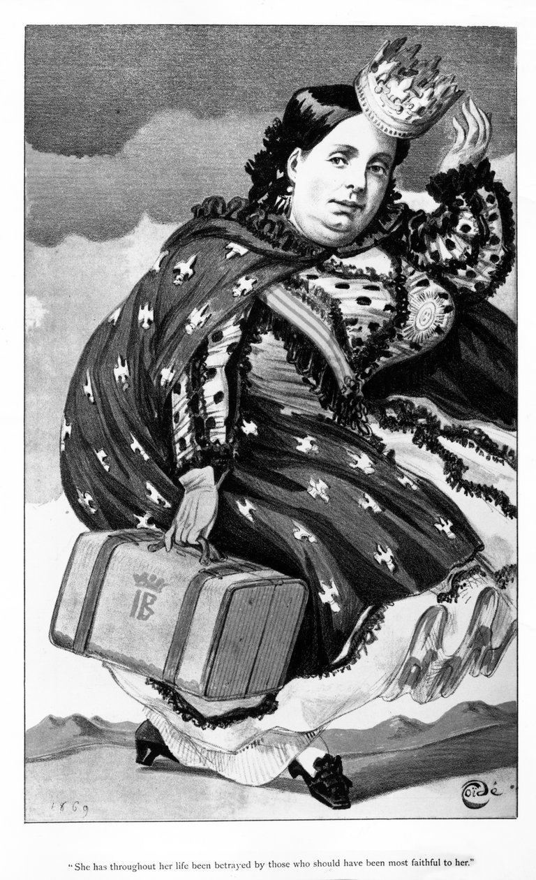 Španělská královna Isabella II., karikatura publikovaná v časopise 