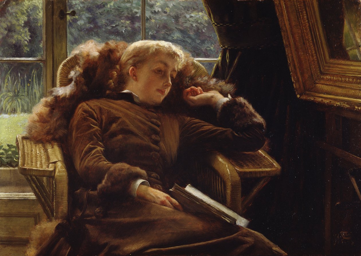 Snění: Paní Newtonová ležící v křesle od James Jacques Joseph Tissot