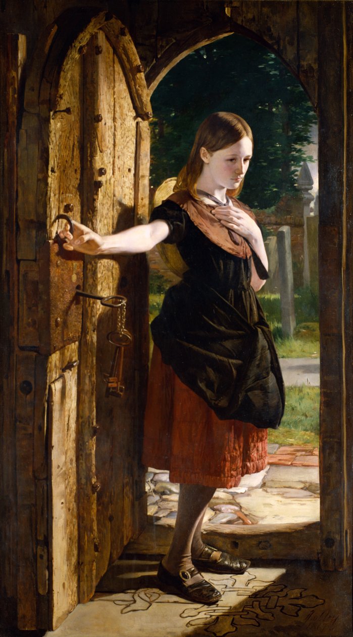 Malá Nell odchází z kostela, z Dickensova románu "The Old Curiosity Shop", 1867 od James Lobley