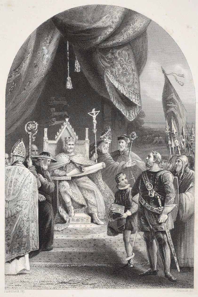 Král Jan pečetící Magna Carta, ryl W. French od James Lonsdale