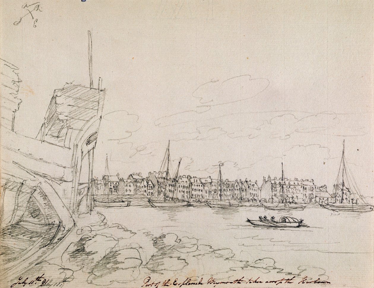 Část Esplanade v Plymouthu vedená přes přístav, 1791 (inkoust na papíře) od James Moore