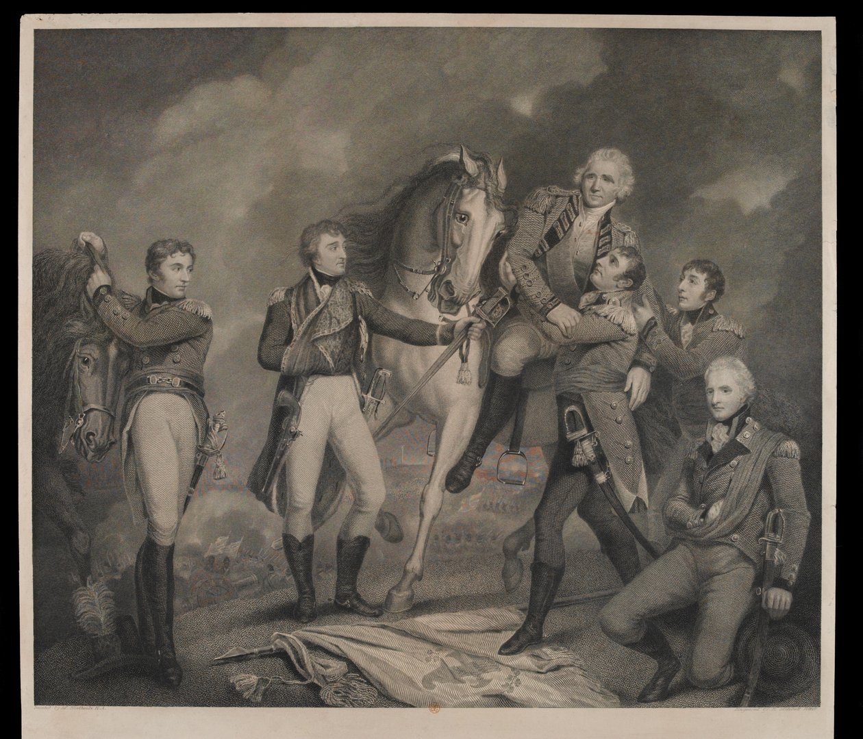 Smrt generála Abercrombyho v bitvě u Alexandrie, Egypt 1801, vyryto klíčem od E. Mitchella, vydáno v roce 1801 od James Northcote