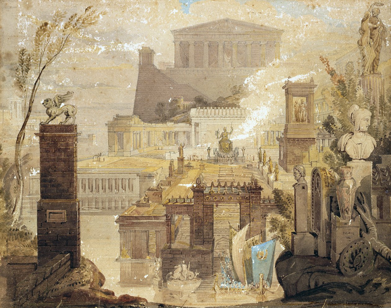 Recreation of the Architecture of Ancient Athens, c.1830 (pero & inkoust a wc na papíře) od James Pennathorne