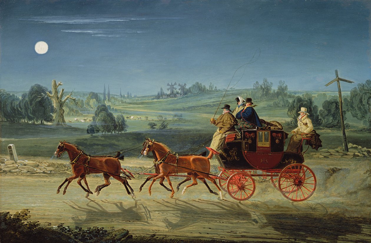 The Bath, Bristol a London Royal Mail Coach v noci od James Pollard