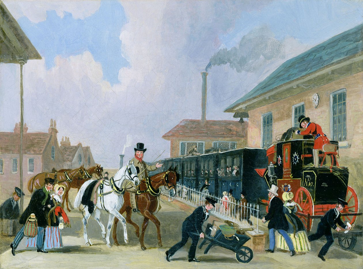 Louth-London Royal Mail cestující vlakem z Peterborough East v prosinci 1845 (po konzervaci) od James Pollard