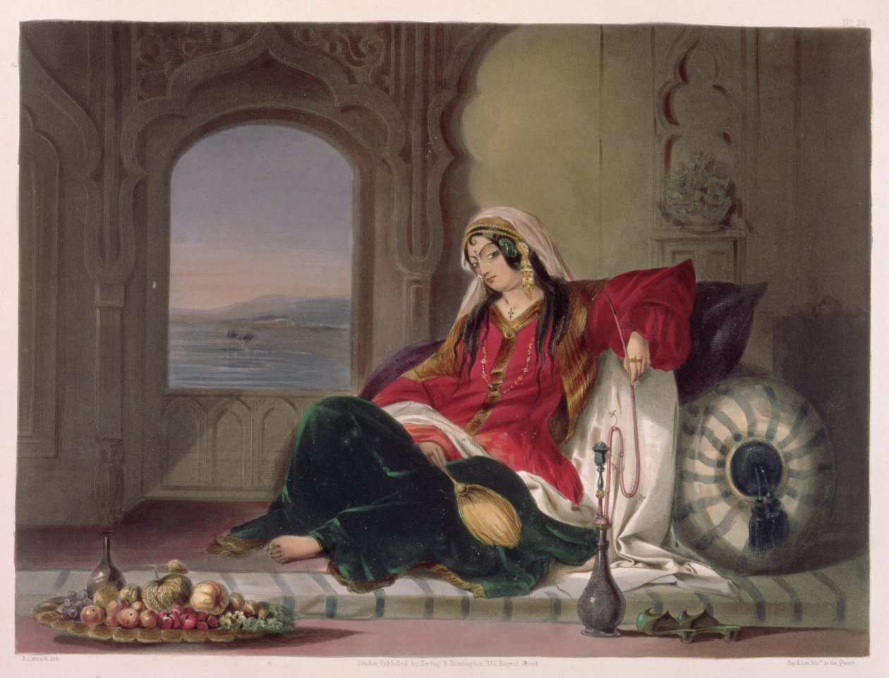 Kandahar Lady of Rank, Engaged in Smoking, deska 29 z „Scenery, Inhabitants and Costumes of Afghanistan“, vyryla Robert Carrick (c.1829-1904) 1848 od James Rattray