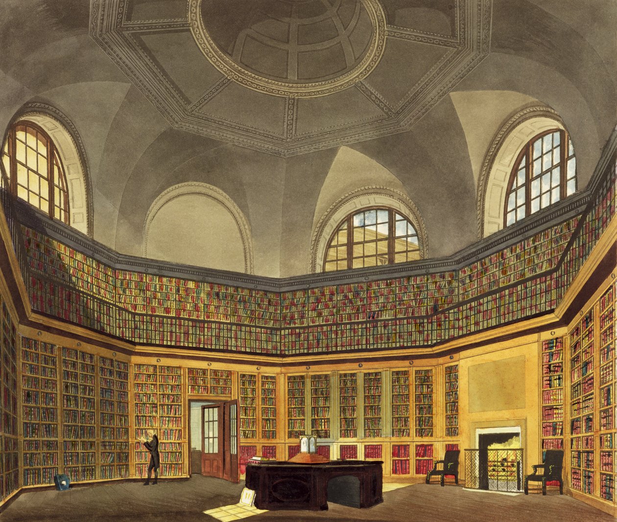 Královská knihovna, Buckingham House, z „Historie královských sídel“, vyryl R.G. Reeves (fl. 1811-37), William Henry Pyne (1769-1843), 1819 (viz také 169796) od James Stephanoff