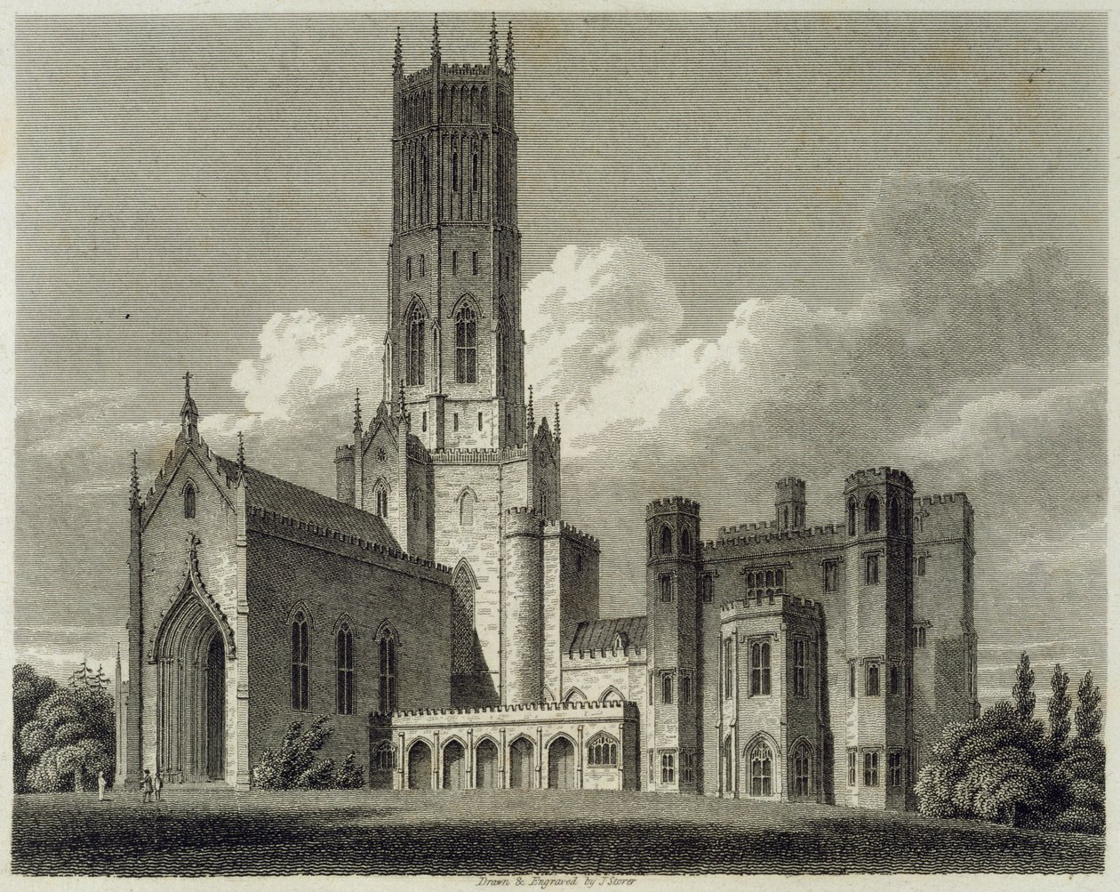 Jihovýchodní pohled na Fonthill Abbey, 1812 od James Storer