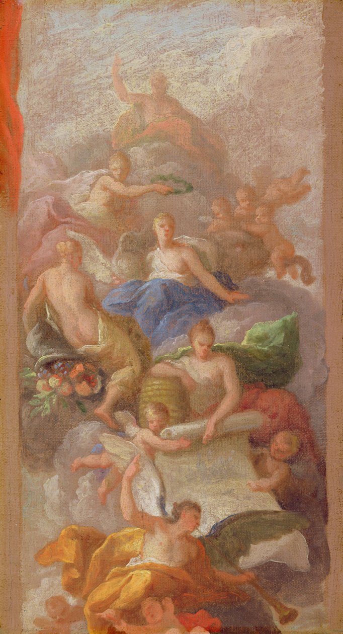 Náčrt vděčnosti korunovaný mírem s dalšími alegorickými postavami průmyslu, slávy a hojnosti, c.1712-13 od James Thornhill