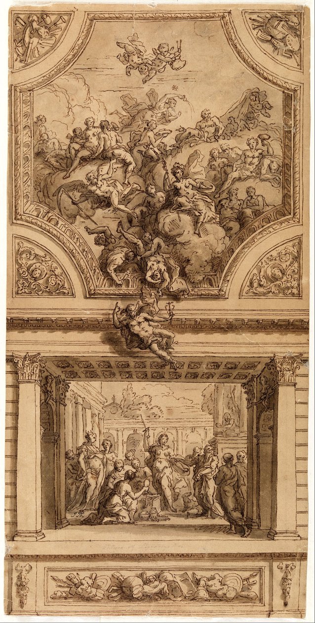 Studie pro výzdobu schodiště, Hanbury Hall od James Thornhill