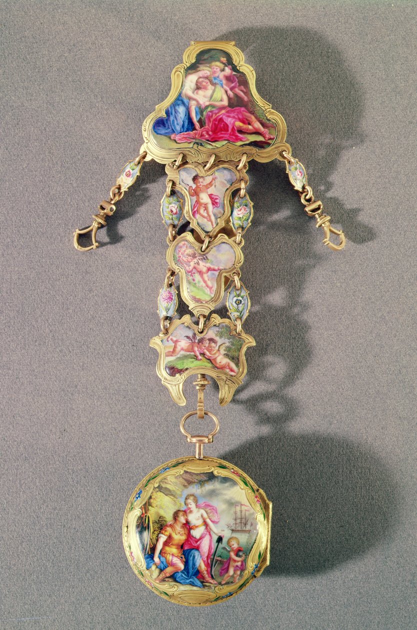 Hodinky a chatelaine zobrazující Dido a Aenea, kolem roku 1785 (zlato a smalt) od James Tregent