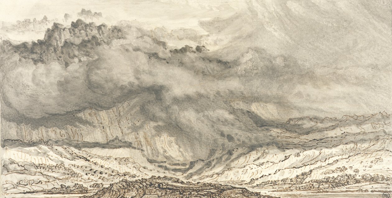 Snowdon, Blížící se bouře, 1853 (pero a šedá barva na papíře) od James Ward