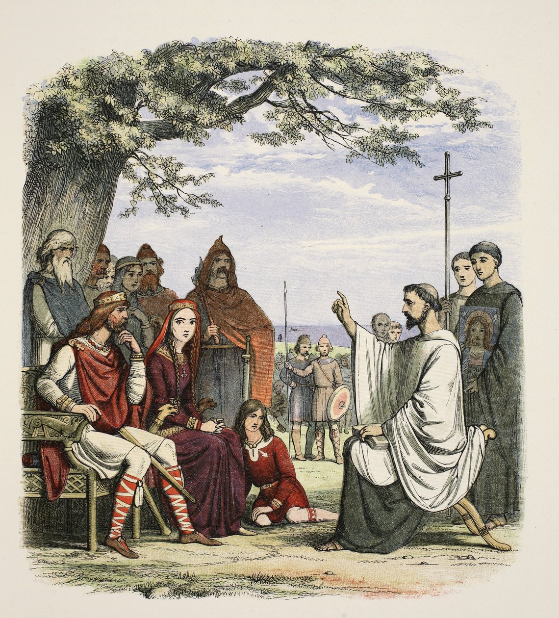 Augustin káže před králem Ethelbertem, 597 n. l., od A Chronicle of England BC 55 do AD 1485, pub. Londýn, 1863 od James William Edmund Doyle