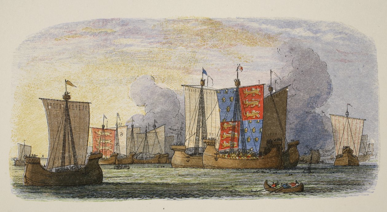 Battle of Sluys, 1340, from A Chronicle of England BC 55 to AD 1485, pub. London, 1863  od James William Edmund Doyle