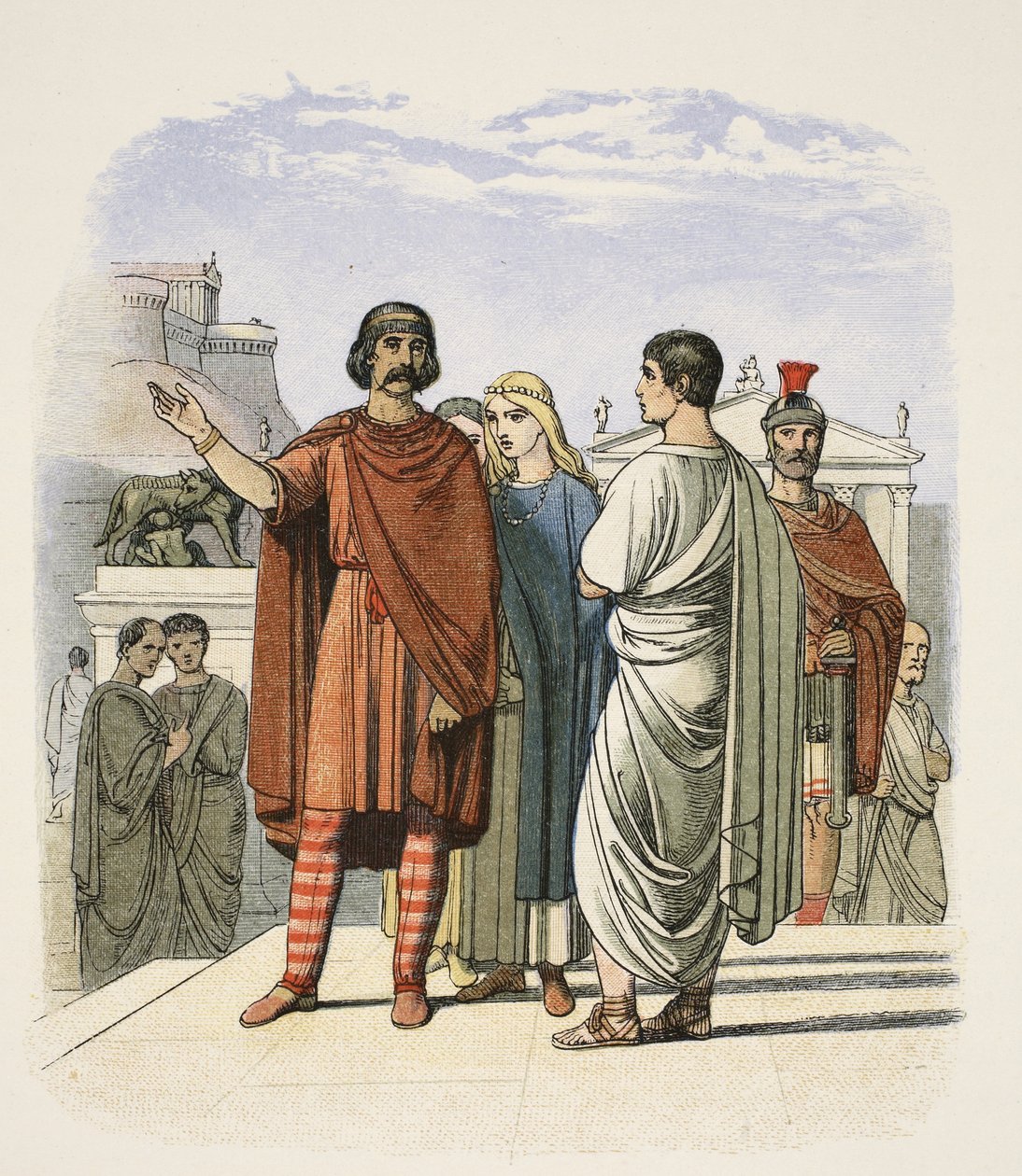 Caractacus v Římě v roce 52 n. l., od A Chronicle of England BC 55 do AD 1485, pub. Londýn, 1863 od James William Edmund Doyle