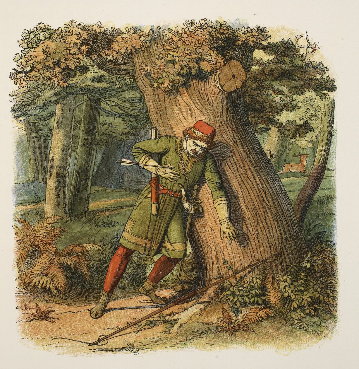 Smrt Viléma Rudého neboli Rufa, 1100, z knihy Kronika Anglie 55 př. n. l. až 1485 n. l., vyd. London, 1863 od James William Edmund Doyle