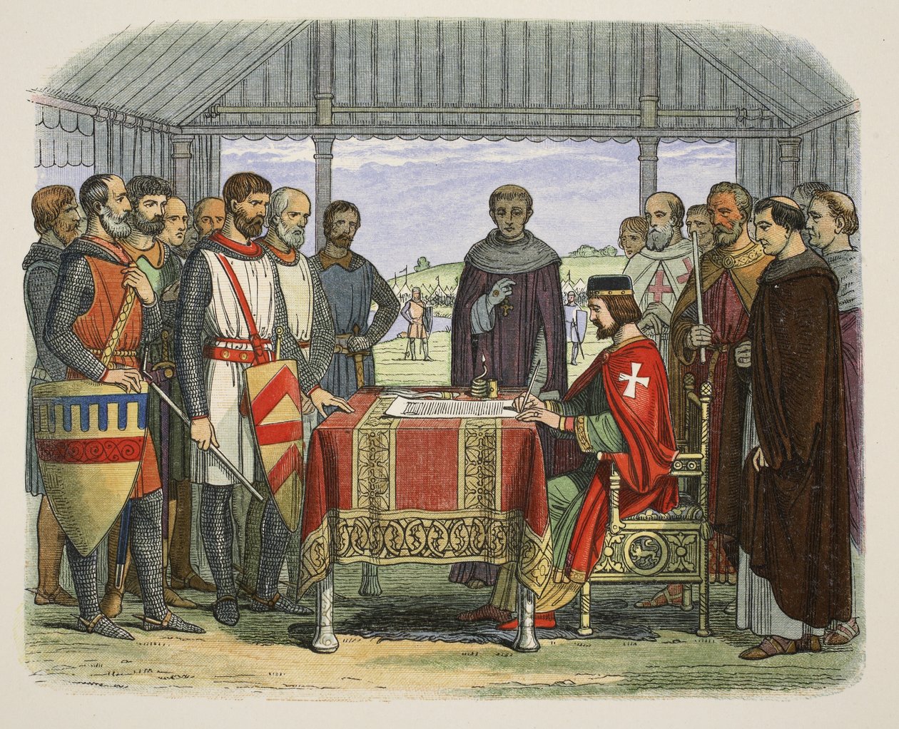 Král Jan podepisuje Velkou listinu, od A Chronicle of England BC 55 do AD 1485, pub. Londýn, 1863 od James William Edmund Doyle