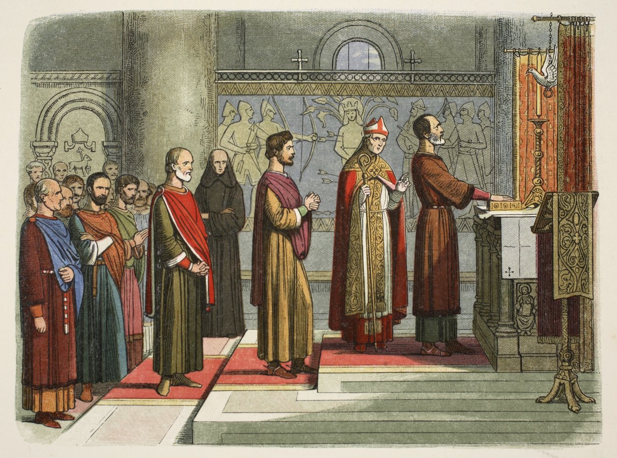 Baroni přísahají, že dosáhnou svých svobod, 1214, od A Chronicle of England BC 55 do AD 1485, pub. Londýn, 1863 od James William Edmund Doyle